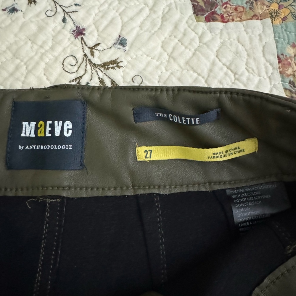 Maeve Anthropologie Dark Green Faux Leather Wide Leg Cropped Pants Size 27 - Picture 8 of 8